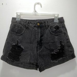 SHEIN High Waist Ripped Denim Shorts